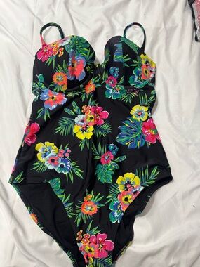Old Navy Black Floral One-Piece Swimsuit